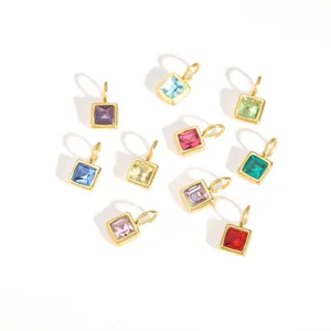 Square stainless steel colorful birthstone charms pendants for DIY necklace bracelets