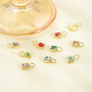 Square stainless steel crystal birthstone charms DIY necklace bracelet jewelry accessories
