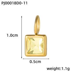 Stainless steel square yellow birthstone pendant DIY necklace bracelet accessory charm