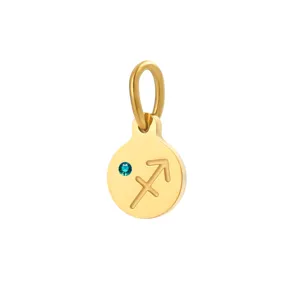 Close-up detail of gold stainless steel Sagittarius zodiac birthstone pendant charm.