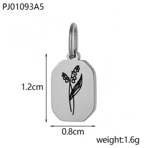 Roestvrij staal achthoekige rechthoek geboortebloem hanger sieraden DIY accessoire