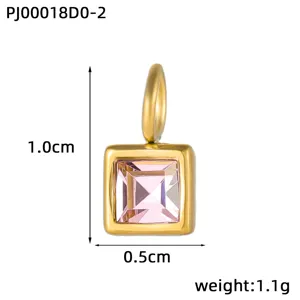Square Stainless Steel Pendant Pink Crystal Charm DIY Necklace Jewelry Accessory 1.0x0.5cm