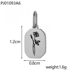 Roestvrijstalen achthoekige geboortebloem hanger bedel voor DIY sieraden accessoires 1,2x0,8cm