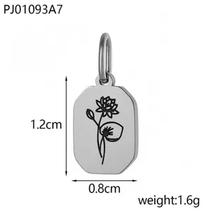 Roestvrijstalen achthoekige geboortebloem hanger bedel DIY sieraden accessoire detail
