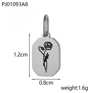 Roestvrijstalen achthoekige geboortebloem hanger DIY sieraden accessoire detailweergave.