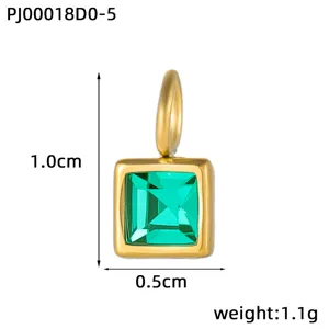 Square stainless steel pendant with green gemstone for DIY necklace and bracelet making