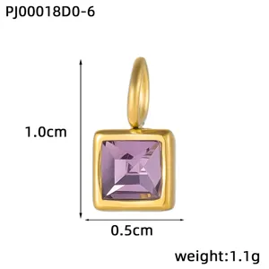 Square stainless steel pendant with purple birthstone, chic jewelry making accessory DIY item.