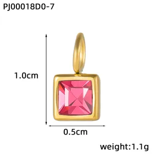 Square stainless steel pink crystal pendant charm DIY necklace bracelet jewelry making accessory