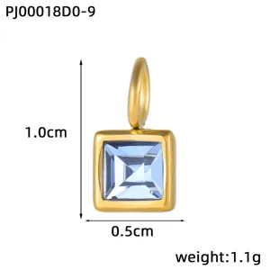 Cross-border hot selling square stainless steel pendant with blue birthstone, 1.0x0.5cm.