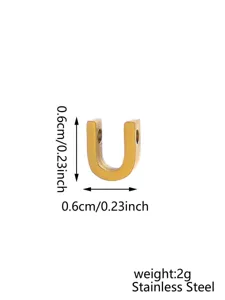 Colgante de letra U de acero inoxidable, pulido espejo con agujero, tamaño 0,6cm, peso 2g.