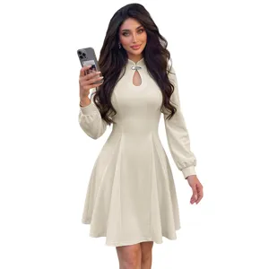 Retro modern Chinese qipao dress with cutout stand collar and long sleeves for autumn women fashion