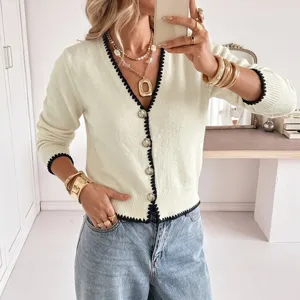 Women V-neck knit cardigan button down sweater casual outerwear stylish chic top fashion