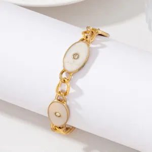 Retro plaque emaillee ovale bracelet de chaine avec strass pour femmes bijoux mode