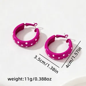 Boucles d'oreilles créoles rétro à pois en émail, élégantes boucles rondes géométriques.