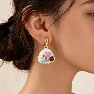 Boucles d'Oreilles Carrées Style Peinture à l'Huile Abstraite Pour Femmes Alliage Strass Émail Géométrique Couleur Contraste Boucles d'Oreilles Bijoux Mode Cadeau