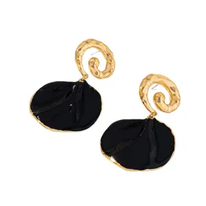 Chic boucles d'oreilles pendantes pétale noir et or avec texture spirale pour femmes