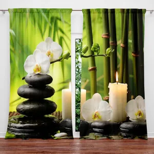 Modern Digital Printed Rod Pocket Curtains Polyester Fabric Nature Zen Pattern Drape For Bedroom Living Room Window Treatment