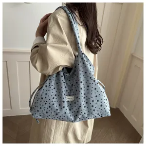 Bolso tote de pana con estampado de estrellas bolso de hombro grande casual para mujer