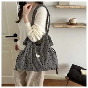 Bolso tote de pana casual para mujer, elegante bolso de hombro gran capacidad con estrellas.