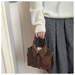 Mini bolso de mano con estampado de leopardo estilo cuello camisa, bolso cruzado.