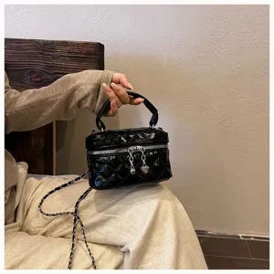Black quilted chain mini shoulder bag, elegant vintage style lipstick crossbody bag for women.