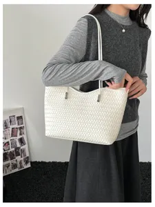 Borsa shopper intrecciata bianca da donna borsa a spalla minimalista grande capacita