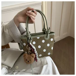 Borsa a mano con pois autunno inverno borsa secchiello spalla con peluche orsetto.