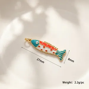 ciondolo pesce in smalto rame placcato oro 18k per creazione di gioielli fai da te 27mm