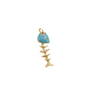 Ciondolo scheletro di pesce smaltato blu placcato oro collana di animali marini fai da te