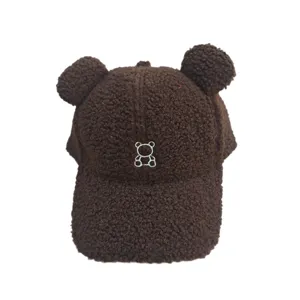 Automne hiver mignon laine d'agneau oreilles d'ours casquette de baseball chaude casquette