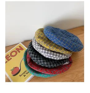 Boina de cuadros para mujer, estilo vintage japonés, sombrero octogonal suave y tierno