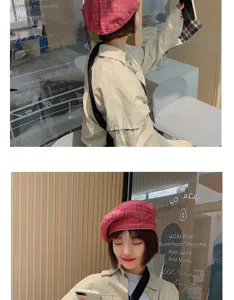 Boina de cuadros retro japonesa para mujer, sombrero de pintor de verano ligero y transpirable, gorra.