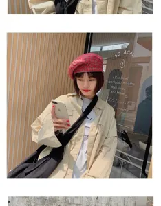 Boina a cuadros retro japonesa para mujeres, sombrero de pintor de verano fino y transpirable.