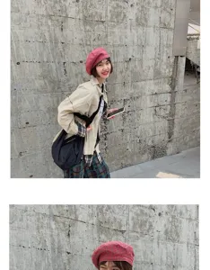 Boina de cuadros retro japonesa para mujer, sombrero de pintor transpirable, gorra linda