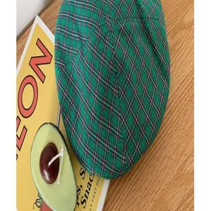 Mujer boina cuadros verde retro japonesa verano fino transpirable sombrero pintor suave