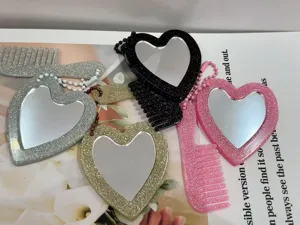 Hartvormige glitter make-up spiegel met mini kam sleutelhanger tas mooie accessoires.
