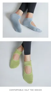 Chaussettes de yoga antidérapantes avec dos ouvert pour femmes, pilates, fitness et sport.
