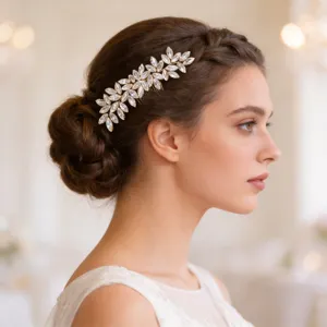 Handmade Bridal Rhinestone Leaf Hair Comb For Wedding Western Style Alloy Crystal Hair Insert Comb Party Jewelry Accessories
