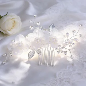 Braut Blumen Strass Haarkamm Perle Hochzeit Seite Haarschmuck elegante Brautkopfbedeckung