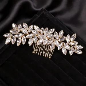 Exquisite gold rhinestone hair comb for bridal wedding crystal hair side jewelry piece