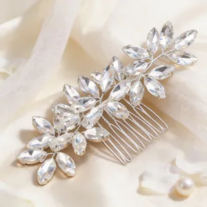 Elegant rhinestone bridal hair comb silver wedding hair accessory for women updo styling