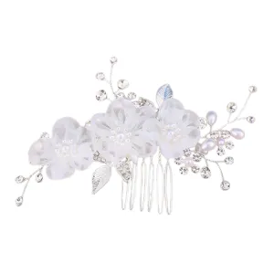 Brautschmuck Haarkamm mit weißen Netzblumen und Perlen für elegante Hochzeitsfrisuren Damen.