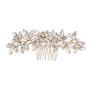 Bridal crystal hair comb wedding rhinestone hair accessory gold floral updo hair piece