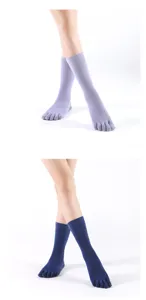 Detail view of women anti-slip five toe socks, cozy cotton split toe design for yoga.