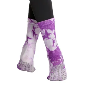 Lila Batik Crew Yoga Socken mit Grip-Noppen an der Sohle fur Indoor Fitness rutschfest.
