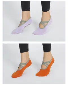 Anti-slip yoga socks with cross straps, breathable pilates socks for women fitness workout.