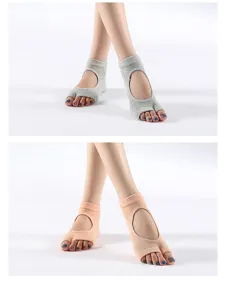 Combed cotton open back yoga socks with non-slip grip, perfect for Pilates and dance practice.