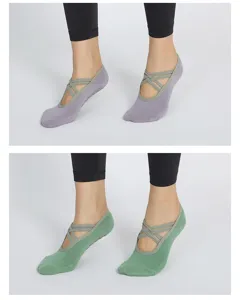 Non-slip cross strap yoga socks for women, breathable grip pilates fitness sports socks.
