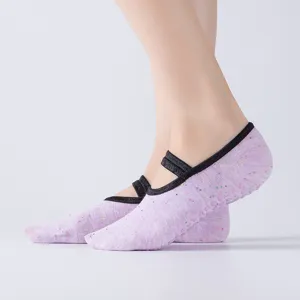 Non-slip yoga socks for women, ballet style cross strap Pilates fitness socks breathable.