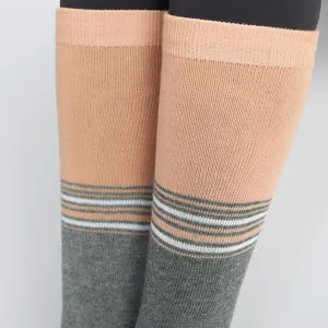Autumn winter colorblocked striped mid tube yoga socks, non slip indoor calf socks for women.